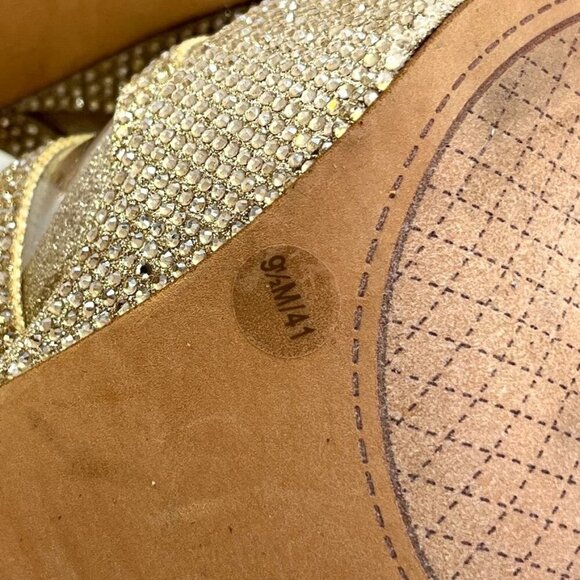 Jessica Simpson Oluina Platform Pump Size 9.5 Embellished Gold 5" Heel - Picture 14 of 16